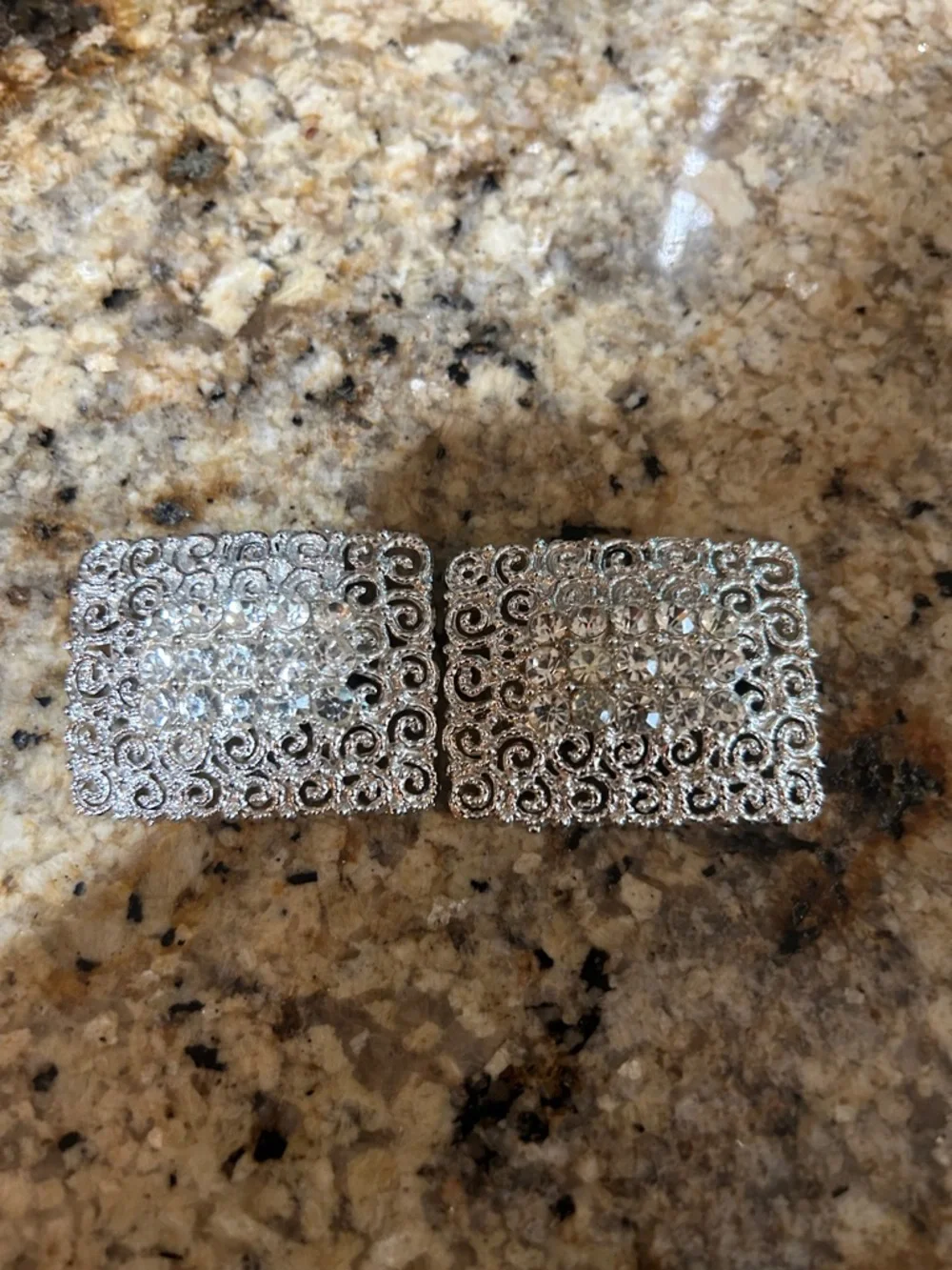Tip Toe vintage, rectangular, silver filigree shoe clips clear rhinestones, - Picture 4 of 10